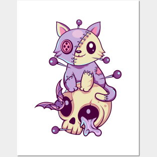 Skull Cat Kawaii Gothic Posters and Art